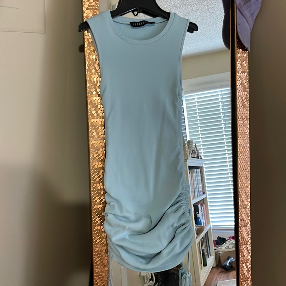 Blue Mini Dress Ruched Sides